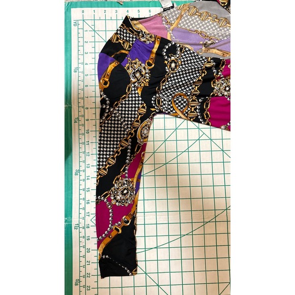 Cache Size XS Shirt Baroque Chain Houndstooth Wrap Purple Pink Ruched Y2K Bratz - Picture 7 of 10